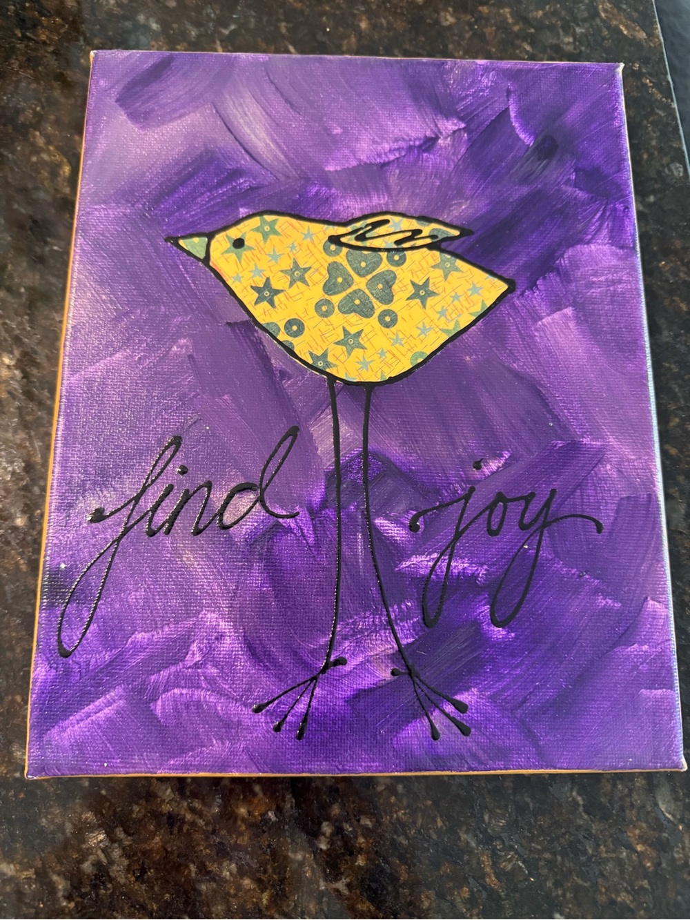 Find Joy Yellow Bird Canvas Art on Purple Background